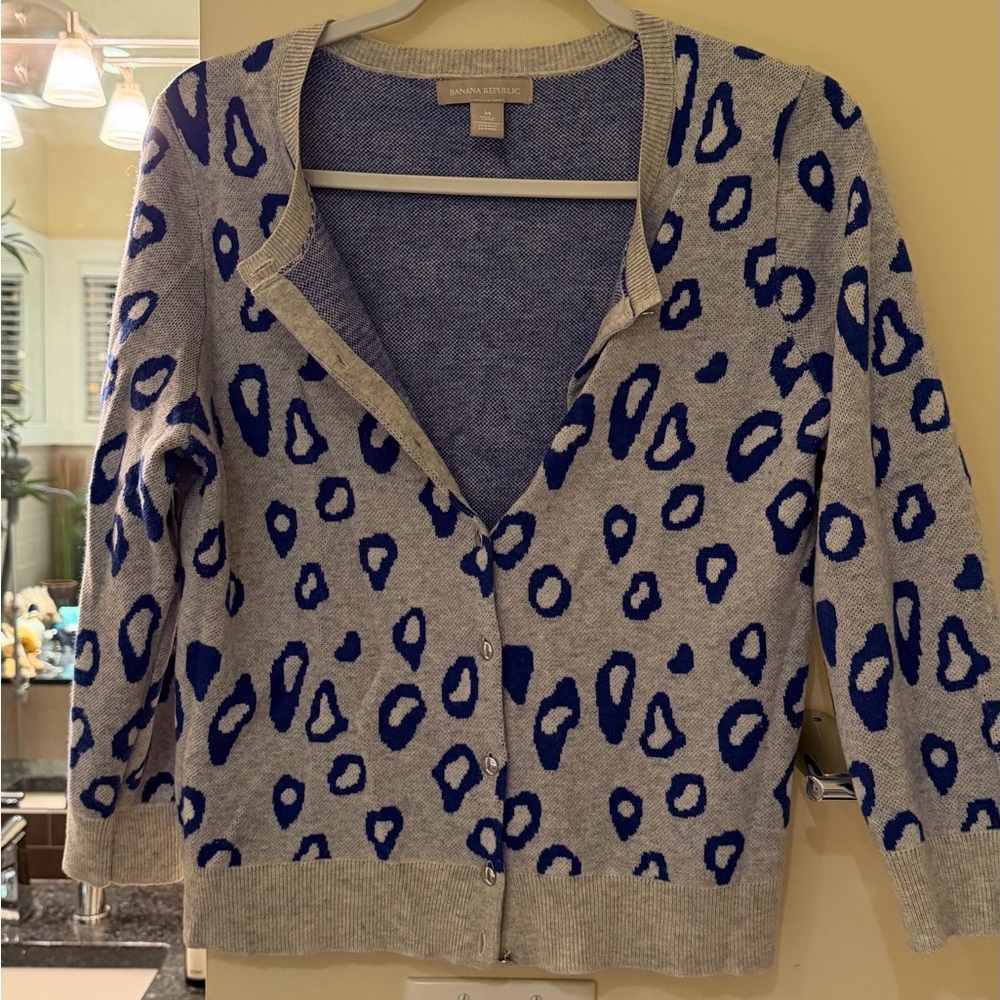 Banana Republic Gray and Blue Leopard Cardigan